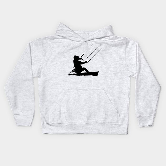 Kitesurfer Action Water Sports Artistic Black Silhouette Kids Hoodie by taiche